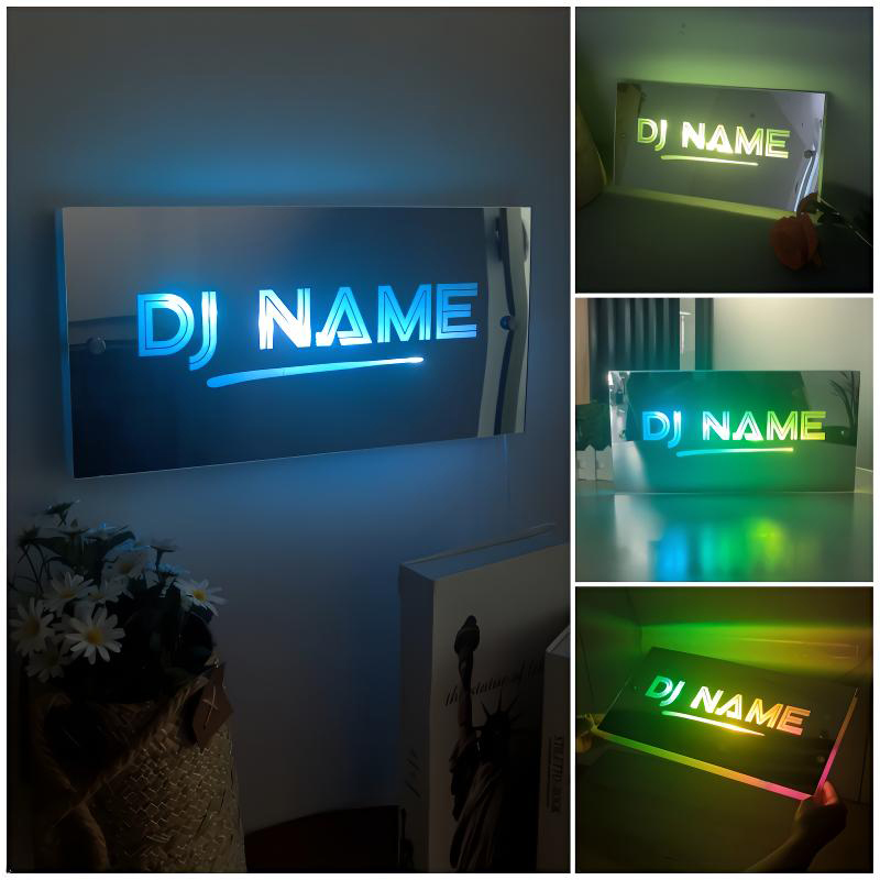 Personalized DJ mirror name light